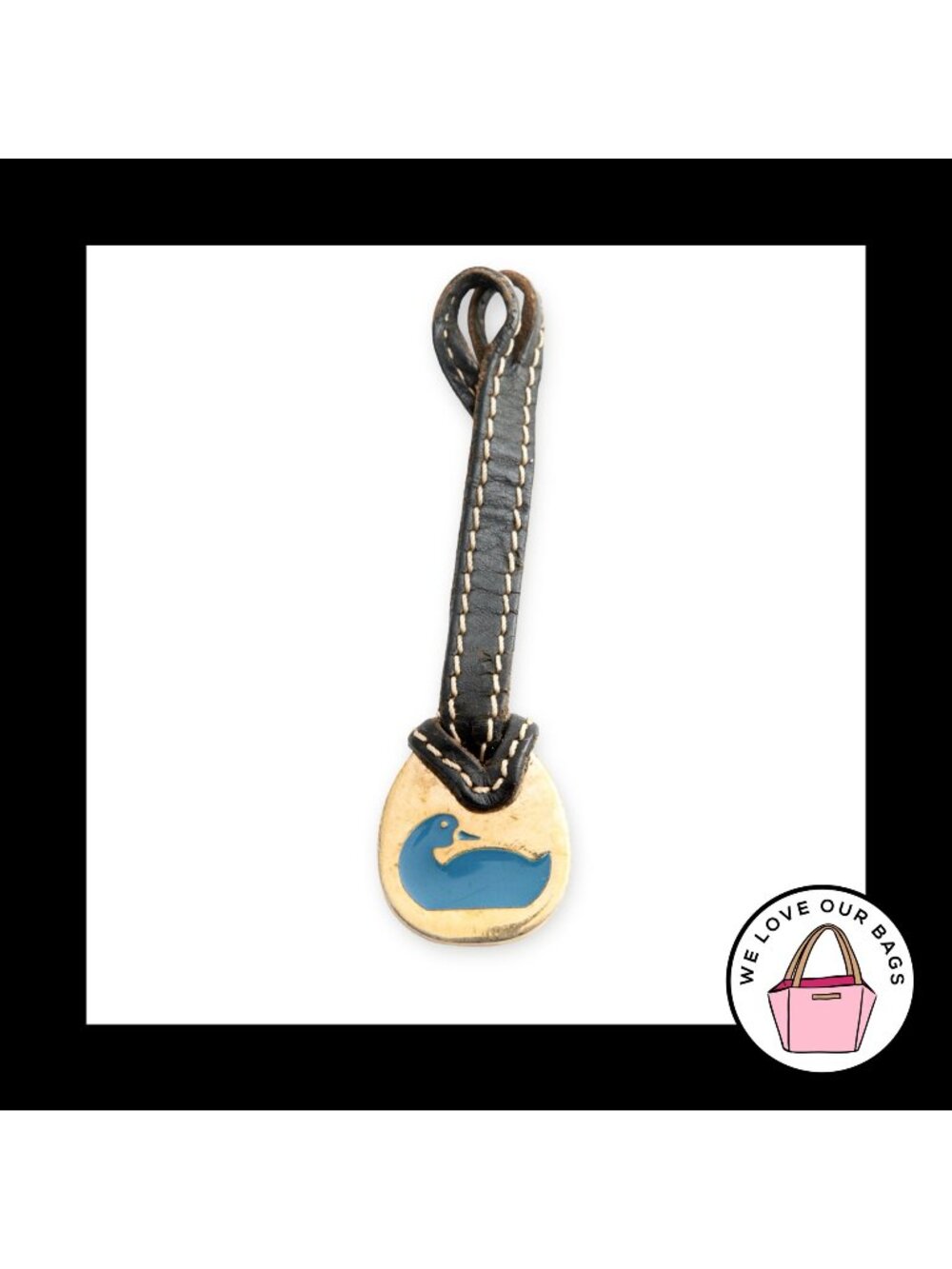 VINTAGE Y2K DOONEY & BOURKE Blue Duck Black Leather Fob Bag Charm Hang Tag